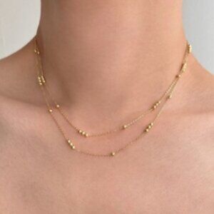 Double Layer Gold Ball Chain Necklaces. Stainless Steel. #2030